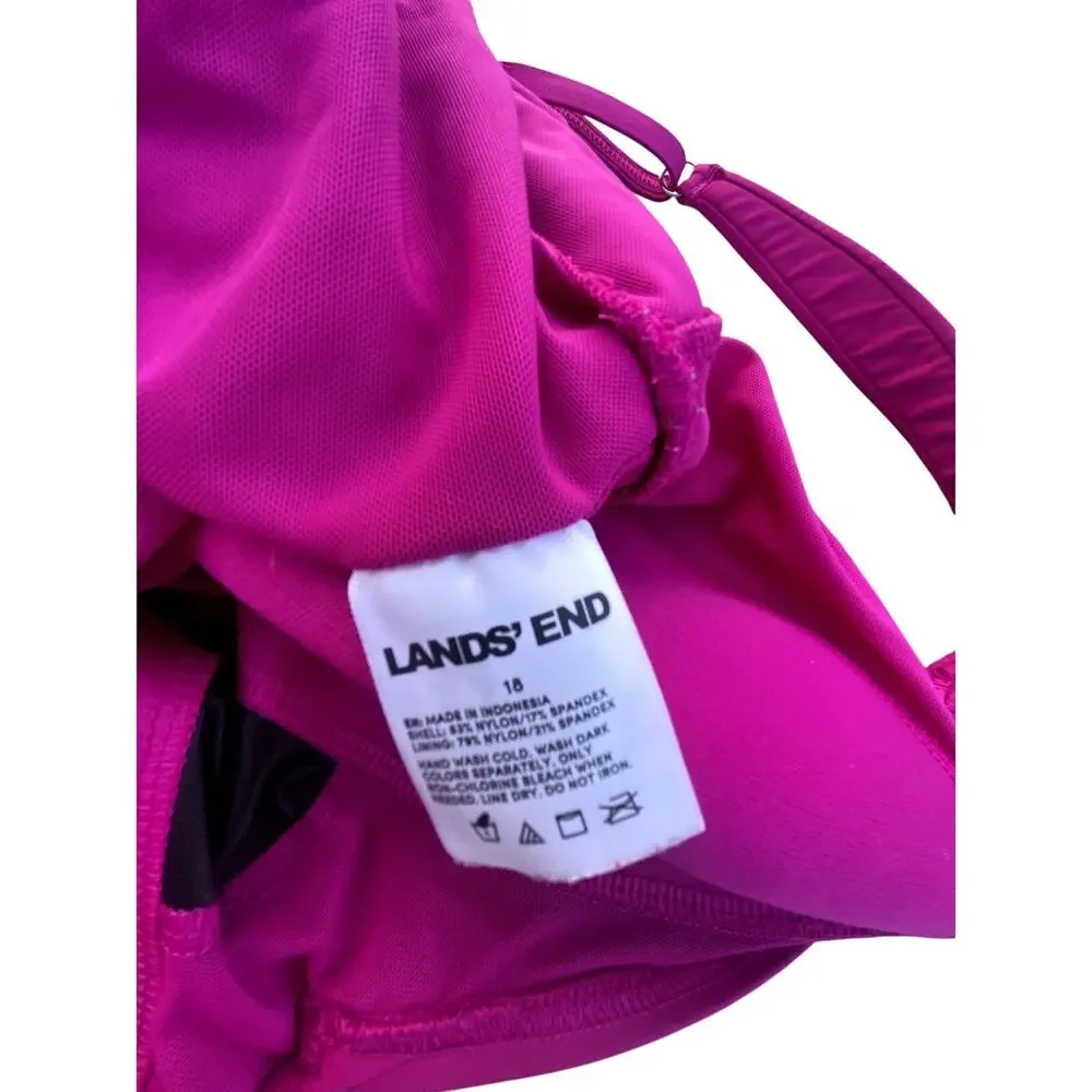 Lands End One Piece Tiered Ruffle Swimsuit - Magenta - Size 18